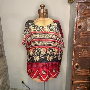 Kantha Tunic Top Reversible‎ Boho Hippie Recycled Sari One Size Artsy Funky
